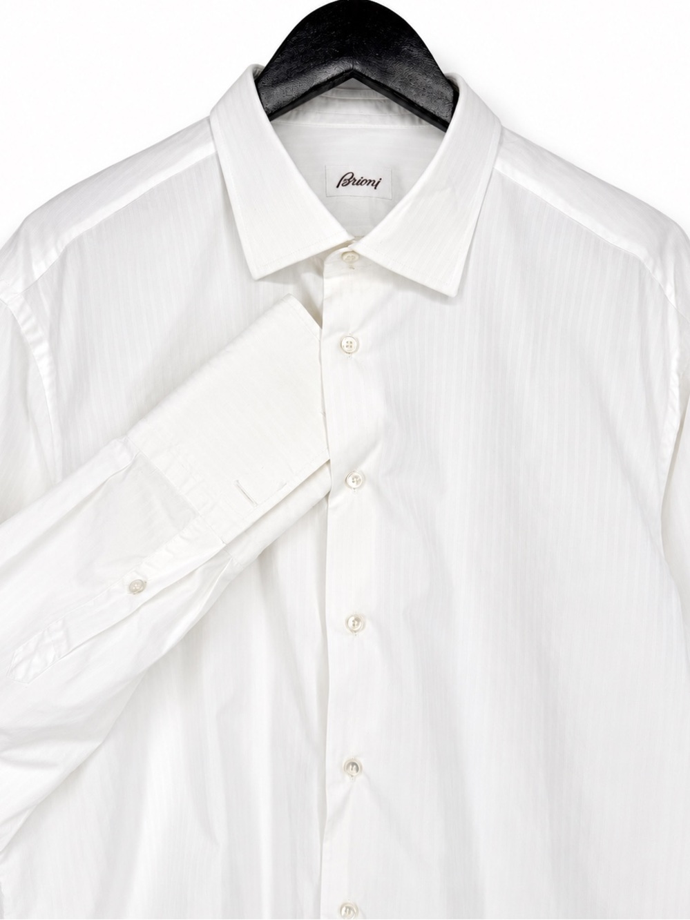 Brioni Long Sleeve Cotton Stripe French Cuff Dress Shirt White XXL 18